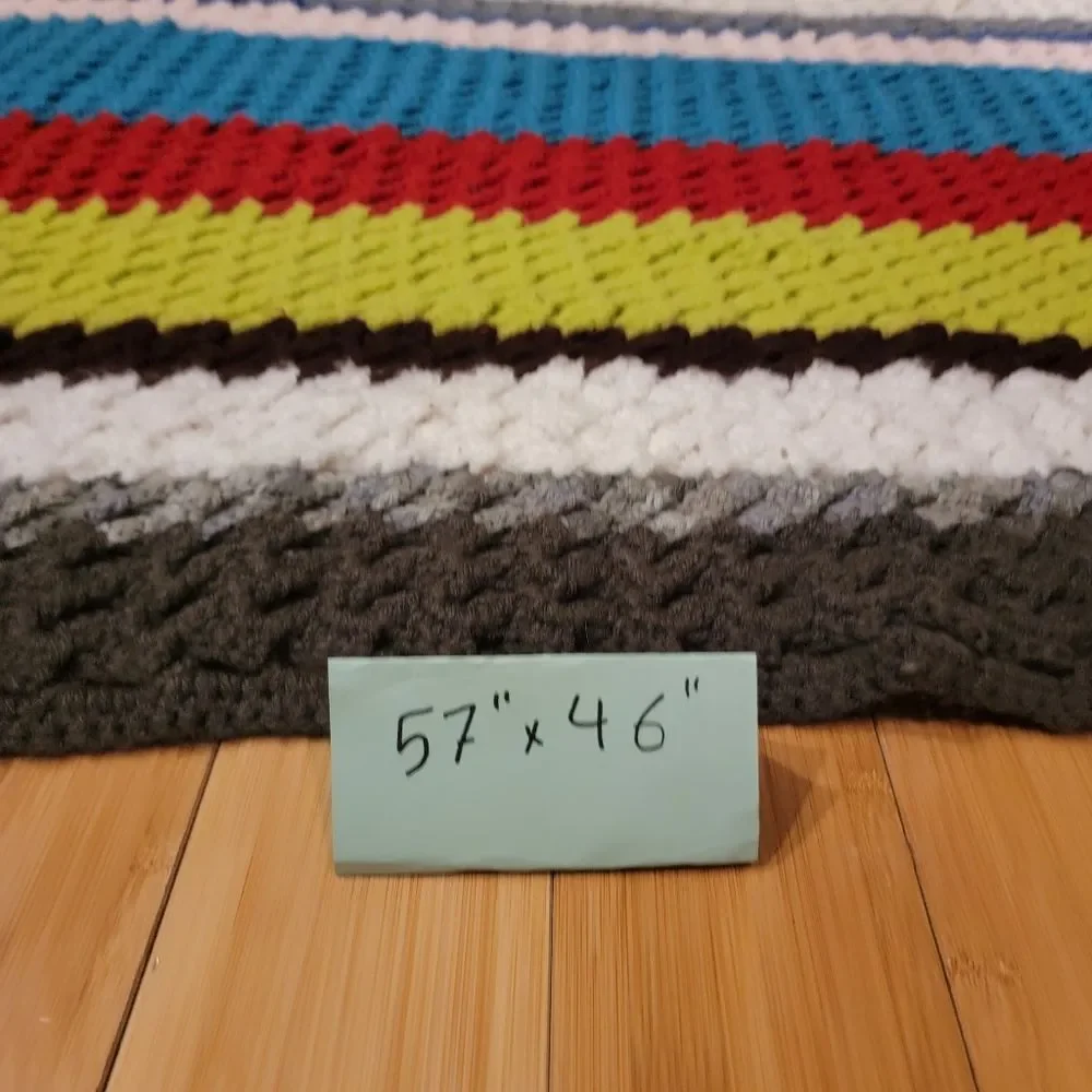 Vintage Granny Crochet Afghan Throw baby Blanket Handmade Multi Color striped
